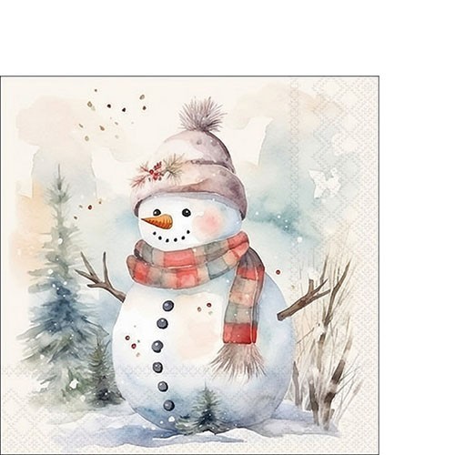 20 kleine Cocktailservietten Snowman in Nature - Schneemann mit Freude 25x25cm