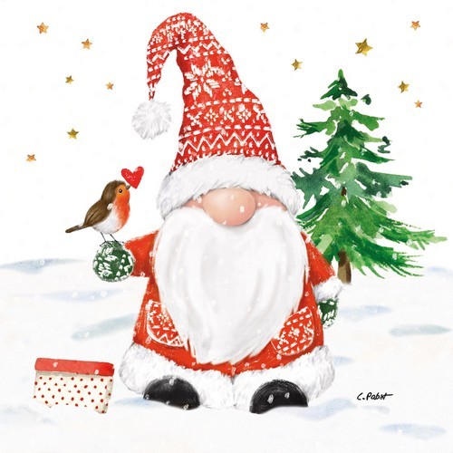 20 Servietten Christmas Buddy - Winterzwerg im Schnee 33x33cm