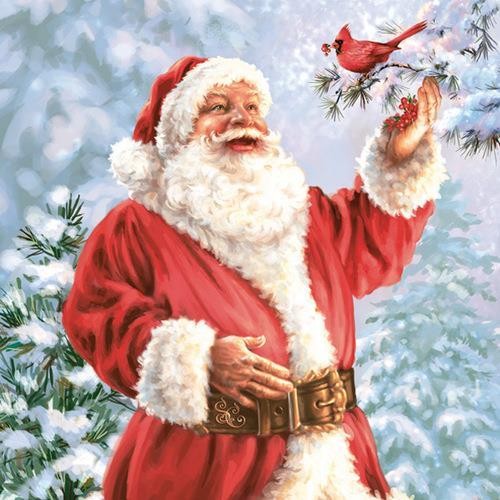 Maki Servietten Happy Santa Claus with Bird 33x33cm