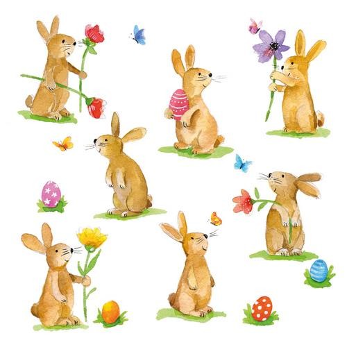 20 Servietten Lovely Easter - Einzelne, lustige Hasen auf weiß 33x33cm