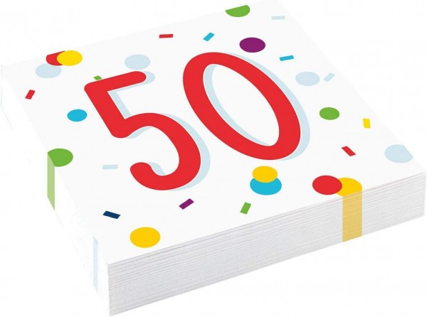 20 Servietten 50 Confetti Birthday - 50. Geburtstag mit Punkte und Konfetti 33x33cm