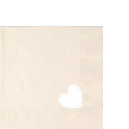 20 cocktail napkins Punched Heart Perl Effect ivory - ivory with punched heart 25x25cm