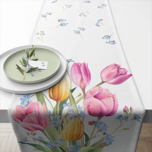 Tischläufer aus Baumwolle Tulips Bouquet - Tulpen in zarten Farben 40x150cm
