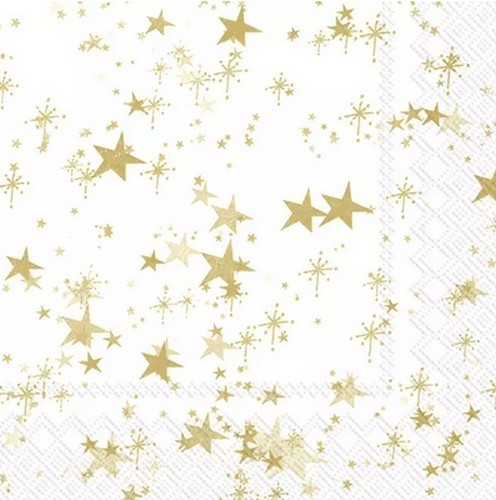 20 Servietten Sternenhimmel white gold - Sternenglanz gold auf weiß 33x33cm