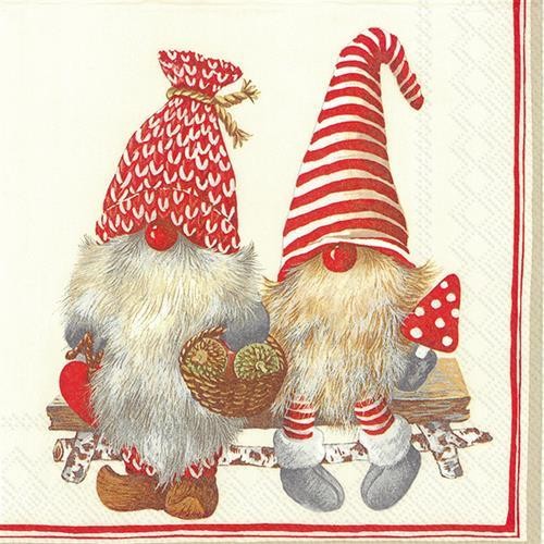 20 Napkins Friendly Tomte red - gnomes collecting 33x33cm