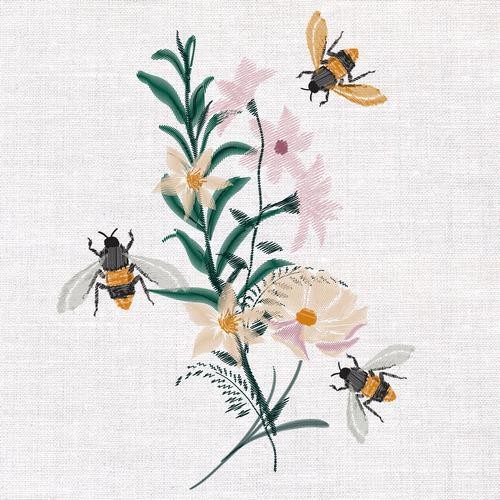20 Servietten Floral Bees – Bienen beim Bestäuben 33x33cm