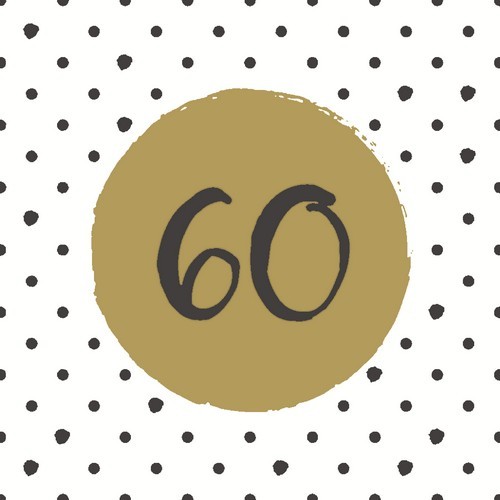 20 Servietten 60th Birthday - Zahl 60 auf Kreis gold 33x33cm