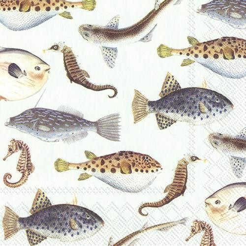 20 Napkins Fish of the Sea light blue - Variety of marine animals 33x33cm