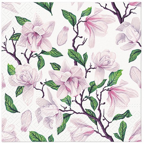 20 Napkins Greeting Magnolia - Blossoming magnolias on branches 33x33cm
