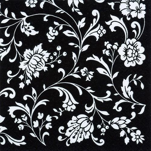 20 Servietten Arabesque White black-white - Blumenranken schwarz-weiß 33x33cm