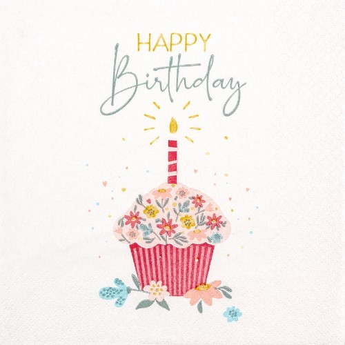 20 Sweet Birthday napkins - Happy Birthday with cupcake 33x33cm