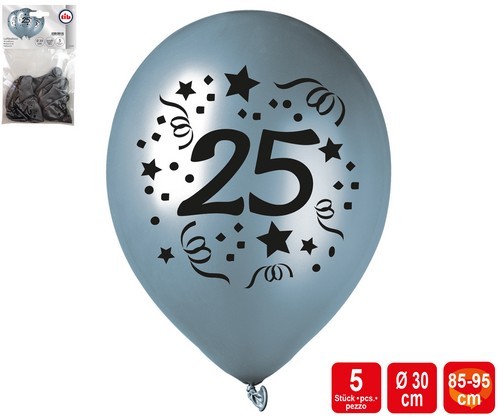 Luftballon 25 5 Stück, silber ca. 30cm
