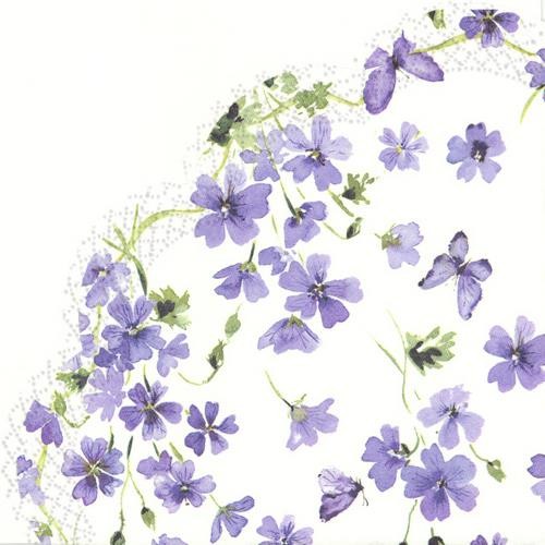 12 Servietten rund Purple Spring – Lila Blumen aus dem Garten 33x33cm