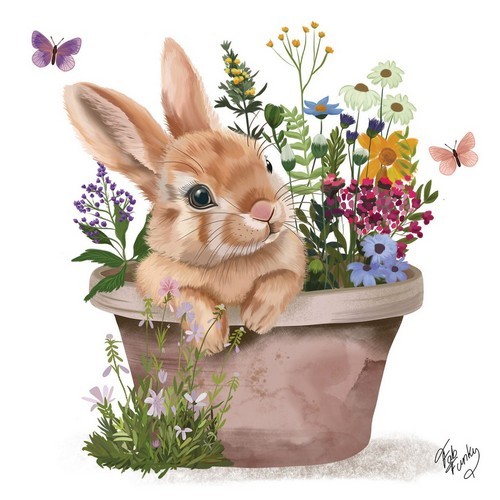 20 Servietten Colette - Niedlicher Hase im Blumentopf 33x33cm