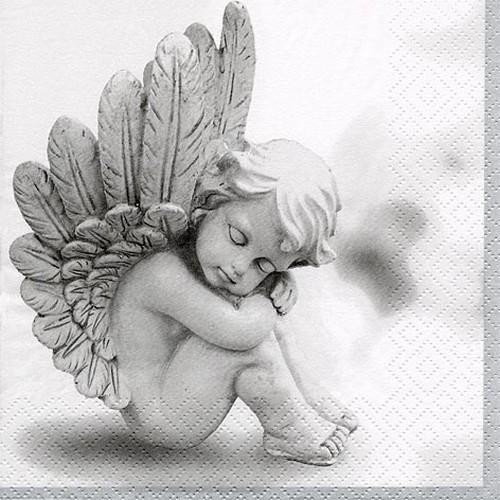 20 Servietten Dreaming Angel grey – Träumender Engel in weiß 33x33cm