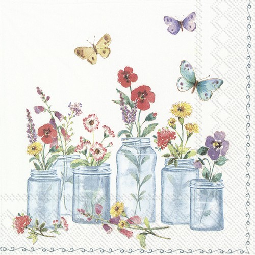 20 Servietten Summer Jars - Gläser voller Blumen 33x33cm
