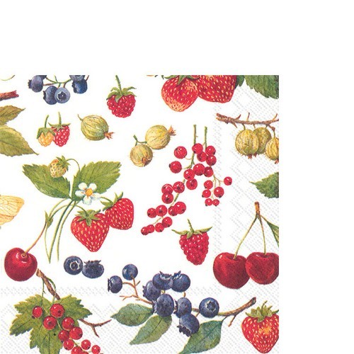 20 kleine Cocktailservietten Fruits of Summer - Auswahl frischer Früchte 33x33cm