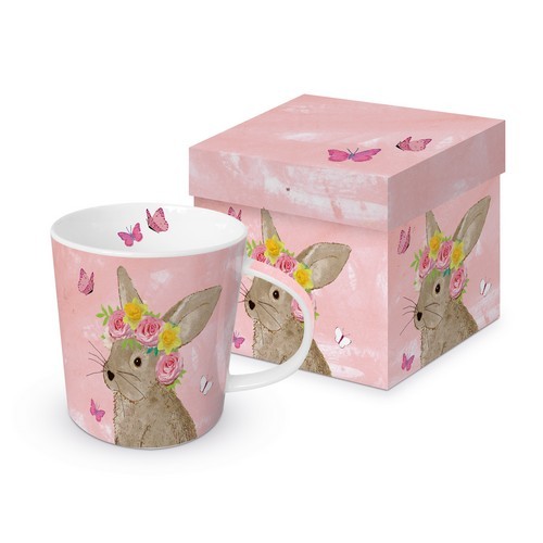 Tasse aus Porzellan Easter Beauty - Hase mit Rosenschmuck rosa 0,4L, Höhe 9,7cm