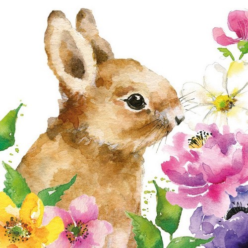 20 Napkins Am I cute? - Cute bunny sniffing flowers 33x33cm