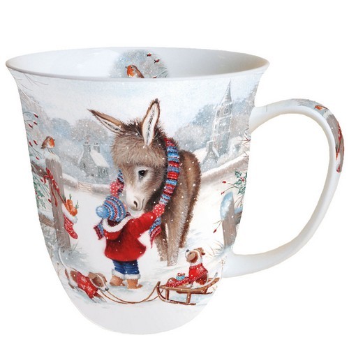 Tasse aus Porzellan Keeping warm - Tiere im Winter bekleiden 0,4L, Höhe 10,5cm