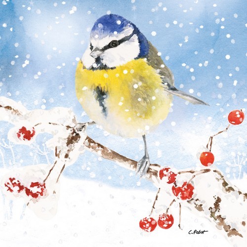 20 Servietten Oiseau glacé - Blaumeise im Schneefall 33x33cm