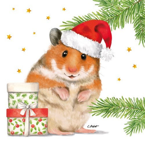 20 Servietten Max - Hamster in Weihnachtsstimmung 33x33cm