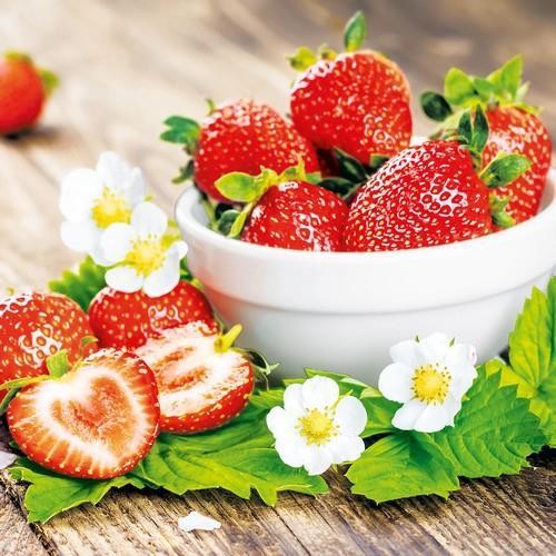 20 Servietten Strawberry Taste - Erdbeerschüssel 33x33cm