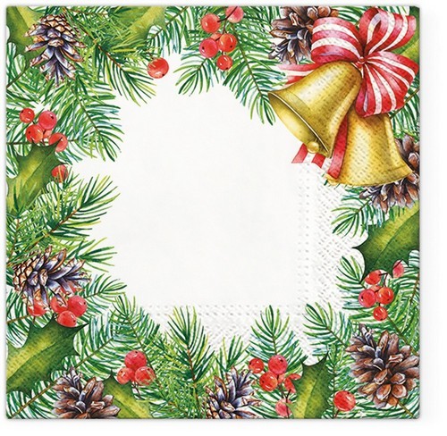 20 napkins Glory Christmas Frame - Bell on Christmas wreath 33x33cm