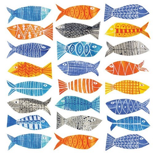 20 Atlantic napkins - Colorful fish 33x33cm
