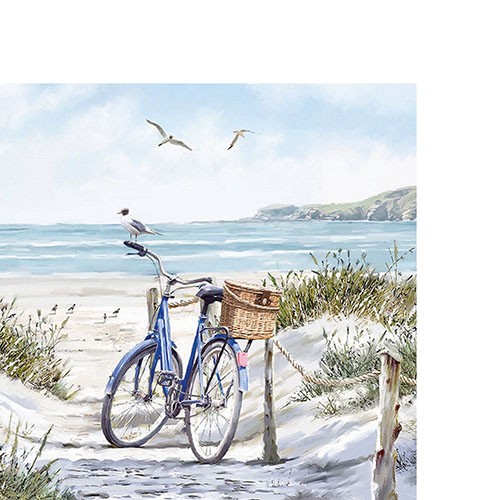 20 small cocktail napkins Bike at the Beach - bike with basket on the beach 25x25cm