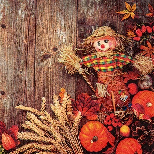 20 Servietten Scarecrow - Herbsterzeugnisse auf Holz 33x33cm