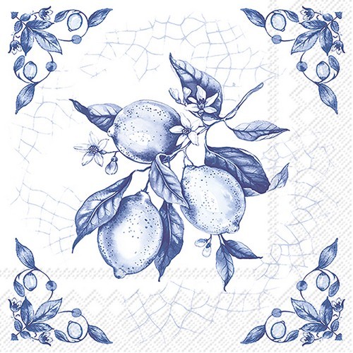 20 napkins Lemon on Tile - lemons in blue 33x33cm