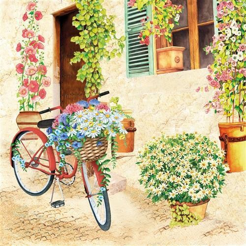 20 Servietten Flower Bike - Cottage Blumenfahrrad 33x33cm