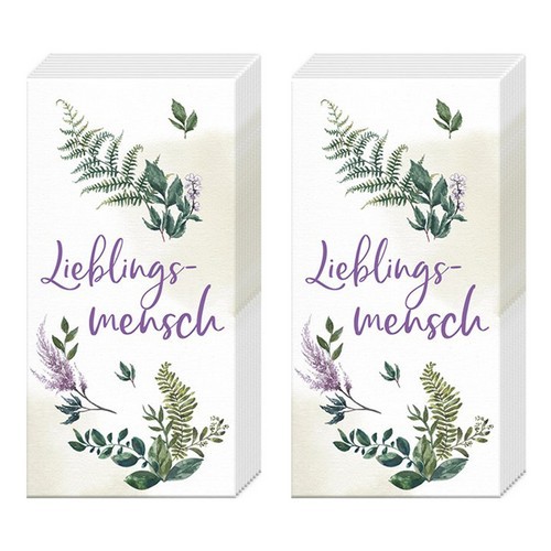 2x 10 Taschentücher Lieblingsmensch cream - Naturblätter mit Lieblingsmensch