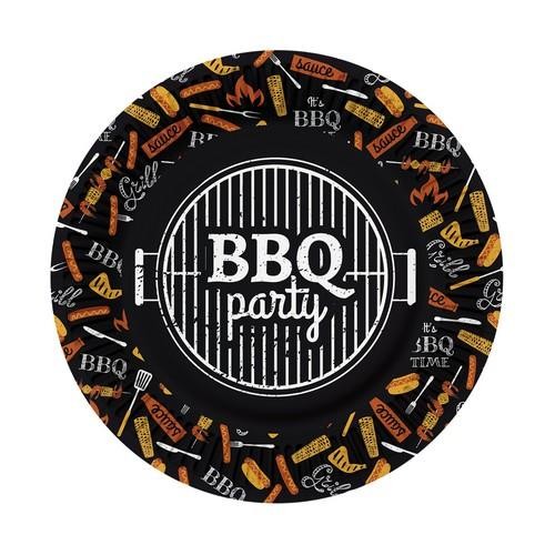 10 Pappteller BBQ Party black - Grillparty auf schwarz Ø23cm