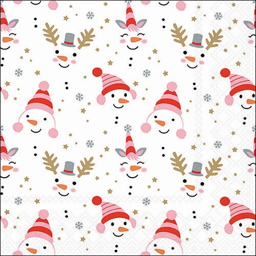 20 Servietten Funny Snowmen - Lustige Gesichter von Schneemänner 33x33cm