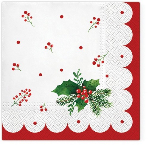 20 Holly in the Frame napkins - feeling of nature on a red border 33x33cm