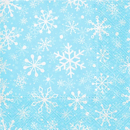 20 Servietten Christmas Snowflakes light blue - Weiße Schneeflocken auf hellblau 33x33cm