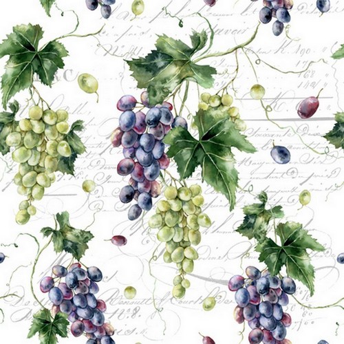 20 napkins Vignes & Feuilles - Juicy grapes on leaves 33x33cm
