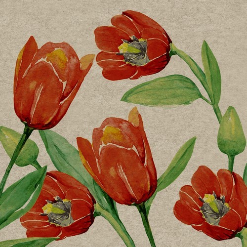 25 napkins sustainable Natural Tulips - Natural, red tulips 33x33cm