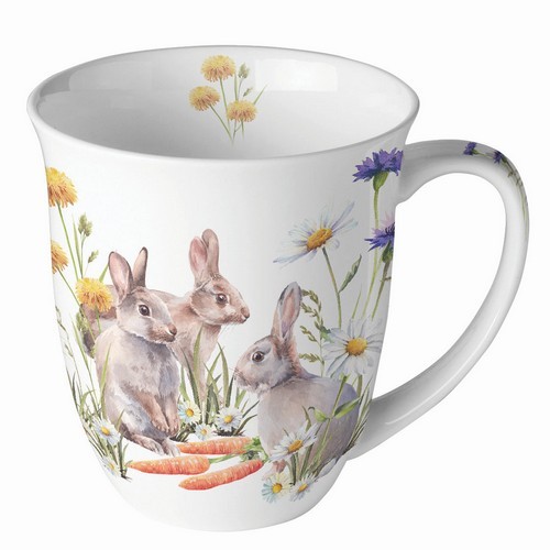Porcelain mug Carrot Treat - Rabbit with carrots in the grass 0.4L, height 10.5cm