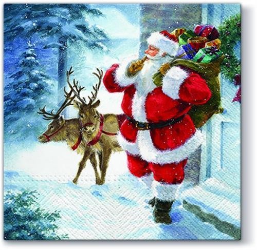 20 Servietten Santa is coming - Schleichender Weihnachtsmann 33x33cm