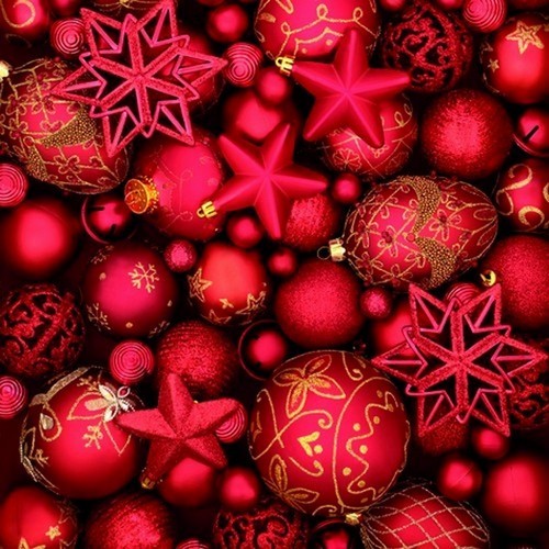 20 Napkins Bolas Rojas de Navidad - Red balls and stars 33x33cm