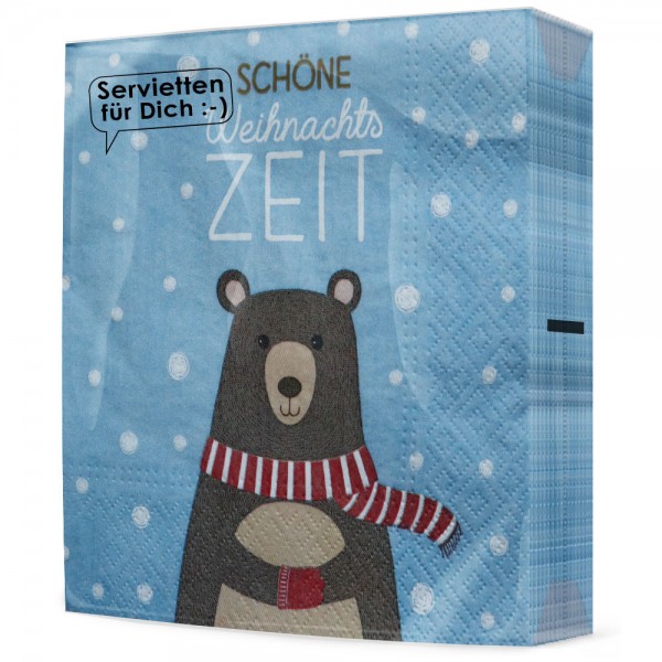 20 Servietten Schöne Weihnachtszeit II - mit Bär blau 33x33cm