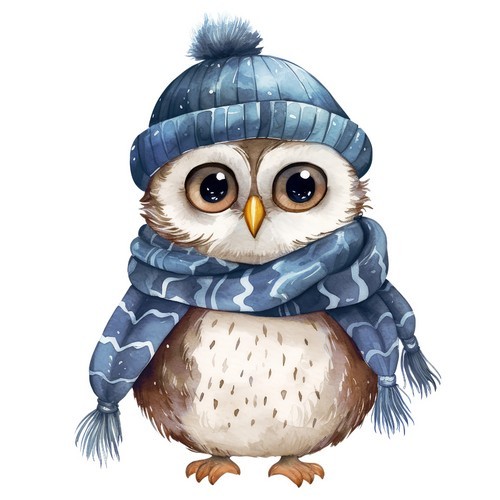 20 Servietten Blue Winter Owl - Eule in blauer Winterkleidung 33x33cm