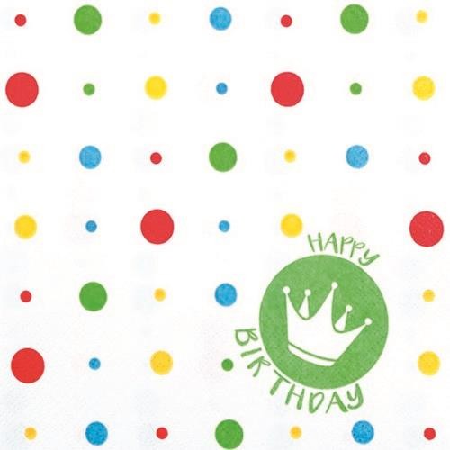 20 Servietten Happy Crown - Bunter Geburtstag mit Krone 33x33cm