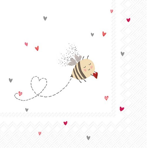 20 Servietten Bee my Valentine - Biene mit Herz 33x33cm