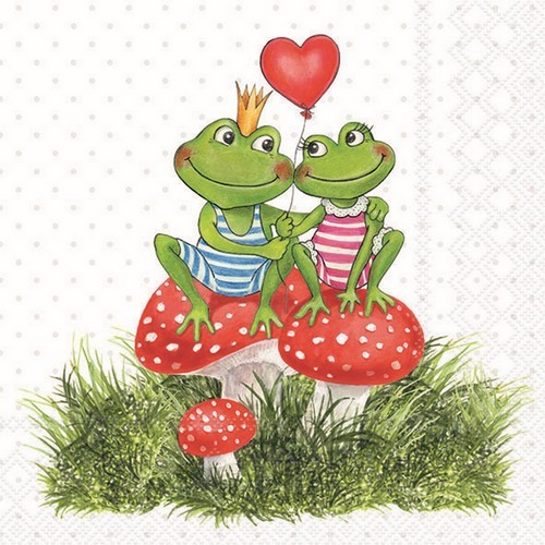 20 Servietten Frogs in Love - Verliebte Frösche 33x33cm