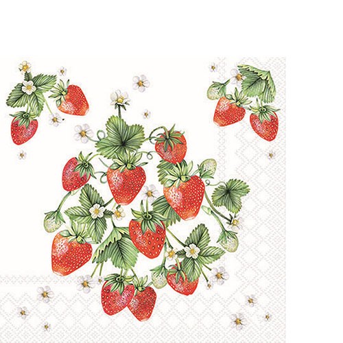 20 kleine Cocktailservietten Bunch of Strawberries - Zusammenhängende Erdbeeren 25x25cm