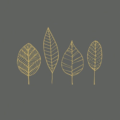 20 Napkins Pure gold Leaves anthracite - Golden leaves shapes anthracite 33x33cm